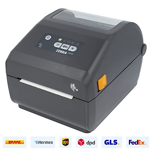 Zebra ZD421d Drucker mit Abreißkante - 203 DPI - Thermodirekt - 104 mm max. Druckbreite, BTLE, USB, USB-Host Schnittstellen (ZD4A042-D0EM00EZ), grau (dunkel)