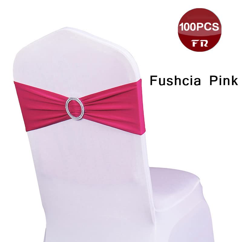 KALGHI Fascia per sedia elastica da 100 pezzi Fascia per sedia in spandex di poliestere con anello per la decorazione della copertura della sedia della festa nuziale-avorio