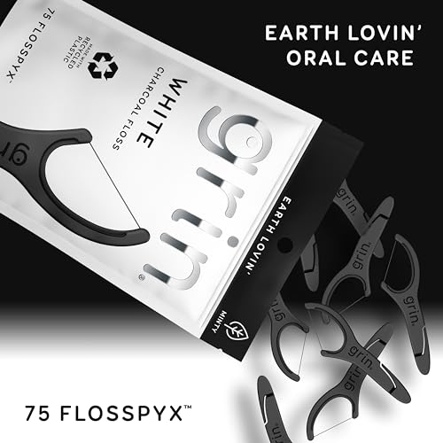 GRIN White Charcoal Infused Flosspyx, 75 Count, Dental Flossers, Minty Flavor, Recycled Plastic, Charcoal Infused Floss Picks, Premium Longer Floss Head, Easy Slide, Includes Soft Fold-Back Tooth Pick - Image 5