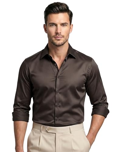 Image of BEYOUNG Regular Fit Formal Satin Shirt for Men | Full Sleeves | Men's Stylish Satin Silk Shirt | Formal Shirt | Buttondown Collar | Satin Solid Shirt for Men