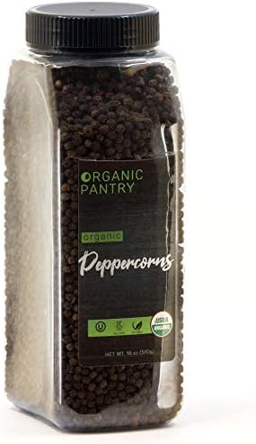 THE ORGANIC PANTRY Organic Peppercorns – 18oz Tub - USDA Organic Whole Black Tellicherry Peppercorns – Steam Sterilized All Natural Organic Black Pepper - Perfect Whole Peppercorns for Grinder Refill