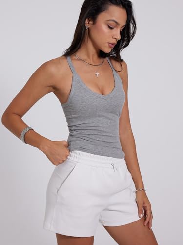 Image of Danysu V Neck Racer Back Tank Tops for Women Padded Fitted Long Basic Cami