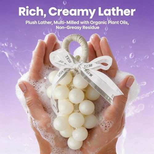 Image of Grape Soap on Rope Cute Shaped Handwashing Grapes Soap Bar, Novelty Hanging Fruit Soap for Bathroom Decor,Fun Gift Handmade Soap