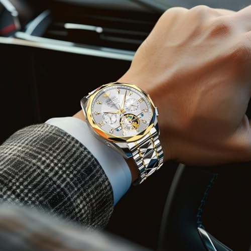 Image of OUPINKE Watch for Men Skeleton Self Winding Mechanical Automatic Luxury Dress Black Wrist Watch Waterproof Luminous Tungsten Sapphire Crystal
