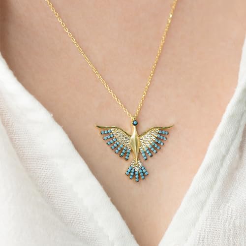 Kayra Mücevher Anka Kuşu Kolye - 14 Ayar Altın ve 925 Ayar Gümüş (Mavi Gümüş) - Görsel 6