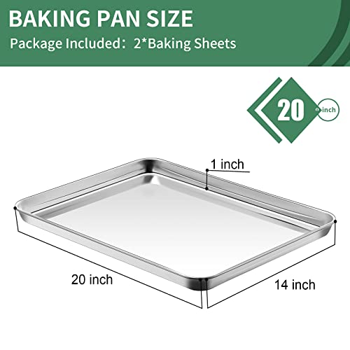 Baking Sheets Set Of 2, Hkj Chef Cookie Sheets 2 Pieces Stainless Steel Baking Pans & Toaster Oven Tray Pans, Rectangle Size 20L X 14W X 1H Inch & Non Toxic & Healthy & Easy Clean… #TOP1