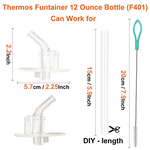 Replacement Straws for Thermos Funtainer 12 Ounce Bottle(F401), 8 Sets(8 pcs Silicone Sipper Straws, 8 pcs Silicone Straw stems and 2pcs Straw Cleaning Brushes)