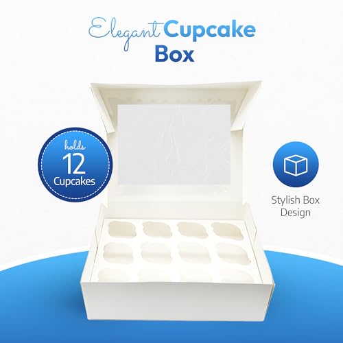 FALGUN 10 x Premium White 12 Hole Cavity Cupcake Boxes with Window and Inserts - (Rounded Inserts) - Image 3