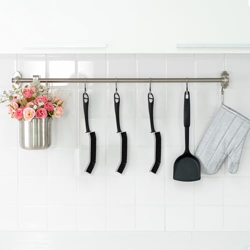 Cleangor Hartborsten Fugenbürste Bad & Fliesen - Ergonomische Reinigungsbürste mit 15° Schmaler Bürstenkopf für Ecken, Ritzen, WC (2, Schwarz)