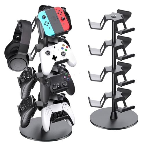 Nargos Universal Controller Holder for Xbox PS5 PlayStation 4 Switch Pro Gamepad, Rotating Headset Tree Stand Organizer, 4 Tier, Gamer Gifts