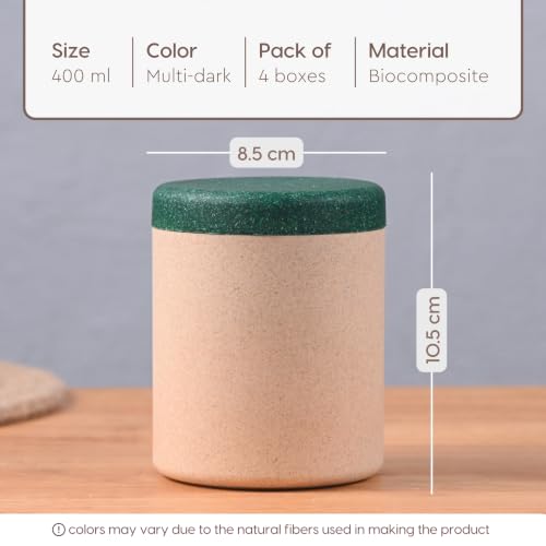 Image of Eha Earth Friendly Canister Set of 4 Made with Rice Husk| Kitchen Jar 400ml | Storage and Containers | Air tight containers for kitchen storage | Multidark