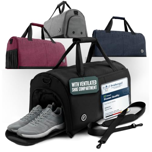 bemaxx Sac de Sport Homme Femme Sac de Voyage avec Compartiment à Chaussures, Compartiment Humide | Sac d'entraînement Sac de Natation Sac de Fitness Gym, Bagage à Main Homme Femme | 50 L, Noir