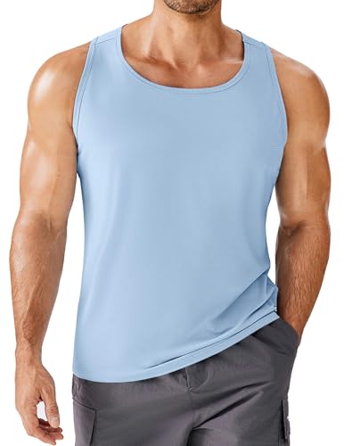 PINSPARK Mens Tank Top Beach Summer Sleeveless Athletic Muscle Shirts for Men Swim Tank Top FitnessTee UPF 50+ for Gym Blue