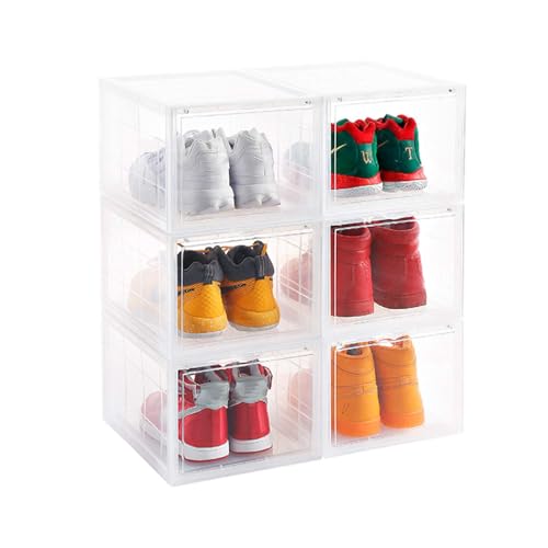 Storage Shoes Box Womens Mens Shoe Storage Display Box Plastic Foldable Stackable Shoe Container Clear Closet Shelf Shoe Organizer-3 PACK Clear-3-PACK
