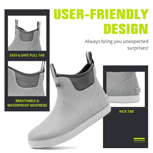 Deck Boots Men Size 6.5-10.5, Rain Boots Anti-Slip Fishing, Waterproof Shoes Rogue Wave, Rubber Boots Outdoor Ankle Footwear Durable3