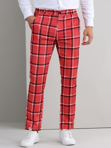 Lars Amadeus Plaid Printed Pants for Men's Regular Fit Flat Front Office Checked Slacks2