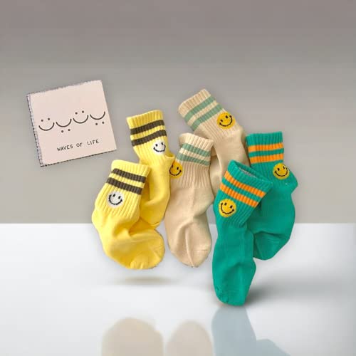 Vilavali Baby Socks Cute Baby Boy And Girl Essentials Smile Happy Face Fun Socks For Toddlers Baby Gift (As1, Alpha, 9_Years, 12_Years, White-Gray-Yellow-Teal-Blue) #TOP4