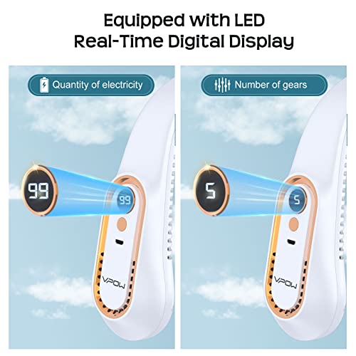 Vpow Portable Neck Fan Rechargeable, Hands Free Bladeless Fan, Real 5200Mah Portable Personal Fan 360° Cooling Fan, Earphone Design Usb Powered 5 Speed Adjustment Outdoor Camping Travel Office White #TOP4
