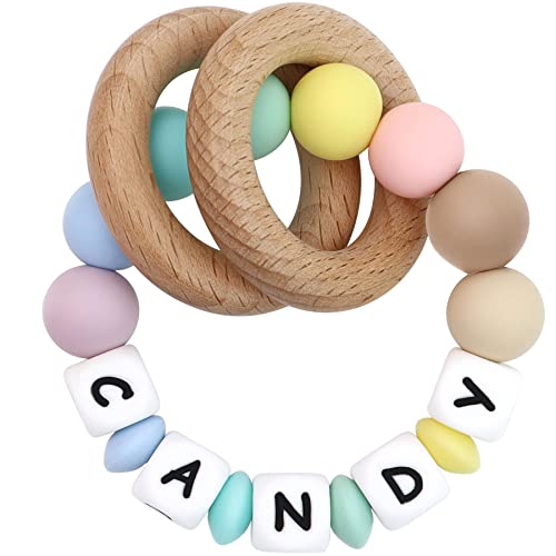 Munchewy Personalized Baby Keepsake Rattles With Name, Customized Grasping Activity Shaker Grab And Spin Rattles, Early Educational Toys With Wood Rings For Baby Boys And Girls - Cotton Candy #TOP25