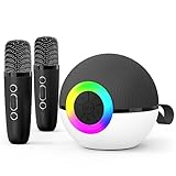 goopow Mini Karaoke Machine Speaker for Kids Adults, Portable Bluetooth Microphone Song Toys with LED Light, Best Chritmas Birthday Festival Gift for 3 4 5 6 7 8+ Year Old Girls Boys (Black-2 Mic)