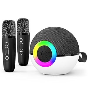 goopow Mini Karaoke Machine Speaker for Kids Adults, Portable Bluetooth Microphone Song Toys with LED Light, Best Chritmas Birthday Festival Gift for 3 4 5 6 7 8+ Year Old Girls Boys (Black-2 Mic)