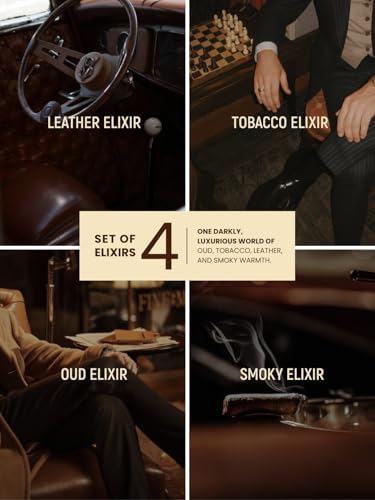 Image of EM5 Set of 4 Long-Lasting Perfumes for Men | Smoky, Oud, Leather & Tobacco Elixir | Premium Strong Manly Fragrances | Raw & Dominating Scents | Travel-Friendly Gift Set for Him | 15ml X 4 Pcs