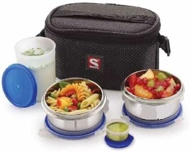 Perpetual Bliss Stainless Steel Lunch Box/Leak Proof/2 Container/Glass/Small Container for Pickle/Cover