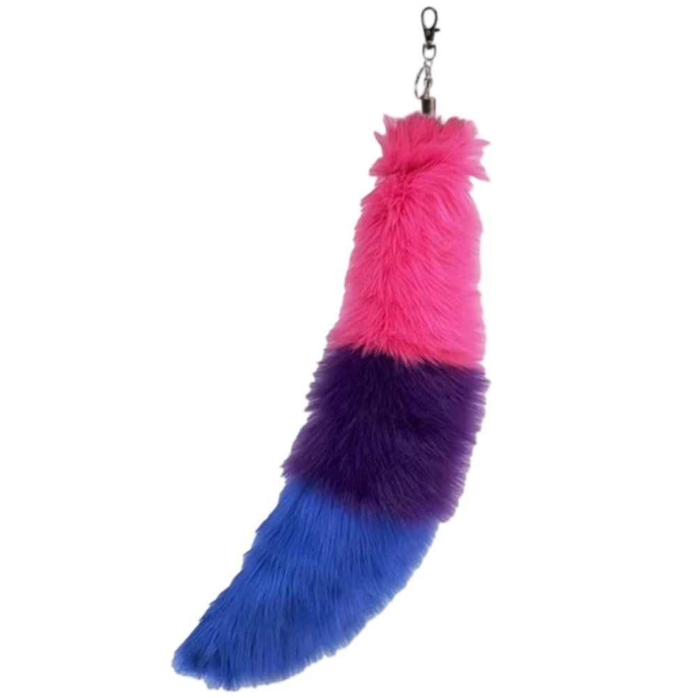 Fituenly Tail Keychain - Rainbow Gay Pride Furry Tail with Clasp for Women, Therian Cosplay Fashion Accessories Pendant