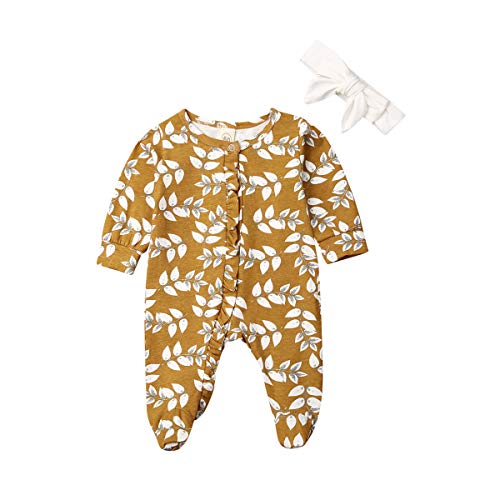 Muasaaluxi Newborn Infant Baby Girls Boys Long Sleeve Romper Leopard Print Footie Jumpsuit Bodysuit Pajamas Outfits (0-3M, Yellow)