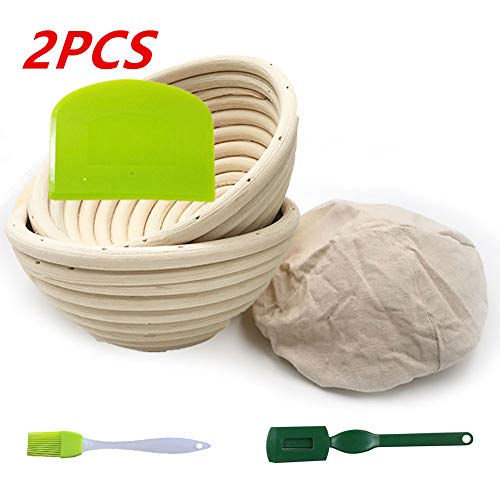HANXIUCAO Redonda Banneton Pan a Prueba De Pan Brotform Masa Que Se Levanta con Forro de Lino como Panaderos Profesionales para el Hogar (5 Pulgadas Redondas * 2)