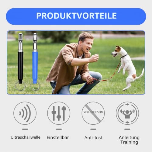 2 Stück Hundepfeife Hochfrequenz Lautlos,Gegen Bellen Hunde Pfeife Rückruf,Einstellbare Leise Hundepfeifen Gerät,Anti Bell Pfeifen Nicht Hörbar,Metall Whistle Training Lanyard für Hundeausbildung (B)