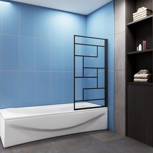 Acezanble Matt Black 800x1400mm Framed Black Silk Screen Pivot Bath Screen