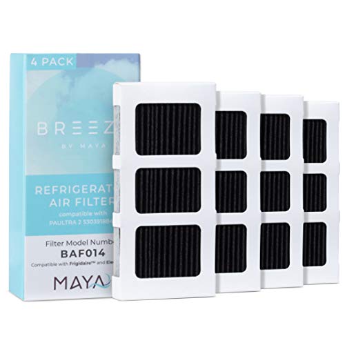 Breeze by MAYA Paultra2 Refrigerator Air Filter Replacement for Frigidaire, Pureair Ultra 2, Pure Air Ultra 2, Electrolux 242047805, 5303918847, EAP12364179 (4 Pack) Air filter by MAYA