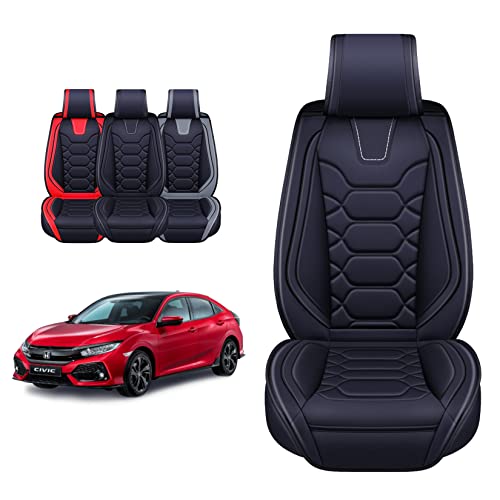 OASIS AUTO Car Seat Covers Front Seats, Waterproof Faux Leather Seat Covers for Cars Universal Fit for SUV, Truck, Sedan, Black Premium Car Seat Protector with Cushions