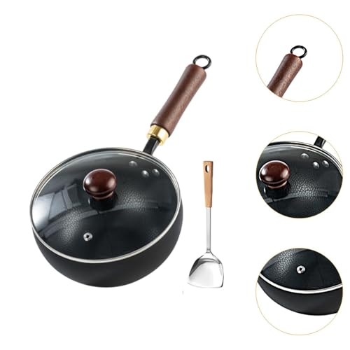 Wok de hierro con mango de madera y fondo plano miniatura 4
