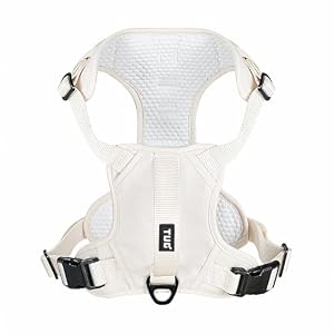 TUG Dog Harness with 2 Leash Connection Points | Adjustable, Padded, Lightweight | Handle on Back | No-Pull Front Clip (XL, Cream)
