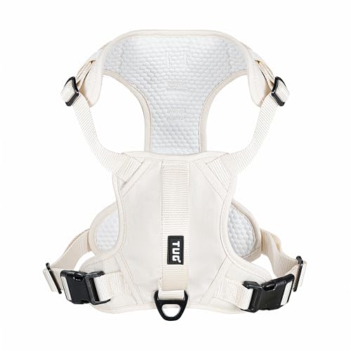 TUG Dog Harness with 2 Leash Connection Points | Adjustable, Padded, Lightweight | Handle on Back | No-Pull Front Clip (Small, Cream)