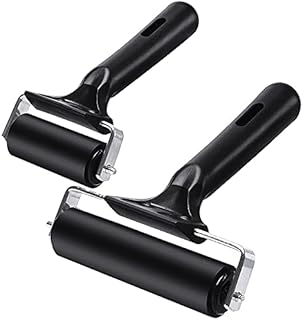 Rayong Rubber Brayer Roller 2 Pack Brayer Roller Ink Rollers Paint and Ink Roller Tool Glue Roller Oil Painting Tools for Ink Paint Block Stamping, Printmaking Wallpaper and Arts & Crafts
