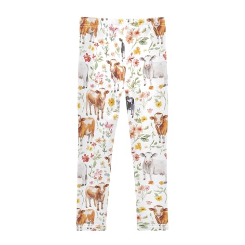 Watercolor Farm Girls' Leggings Toddler Doodles Animals Cows Kids Yoga Pants Dance Active Tights 4T2