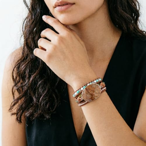Image of YGLINE Boho Handmade Wrap Leather Tube Crystal Stone Bracelet for Women