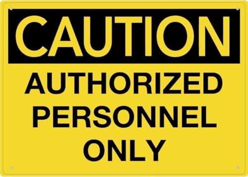 (2-Pack) Warning Metal Tin Sign - Caution Authorized Personnel Only, Security Sign for Home Secure Rooms and Restricted Areas, 12X8 Inch