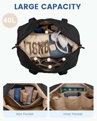 LOVEVOOK Travel Duffle Bag, Lightweight Weekender Bags for Women with Shoe Compartment, Puffer Gym Bag Personal Item Travel Bag, Quilted Overnight Bags and Hospital Bag for Labor and Delivery, Black4