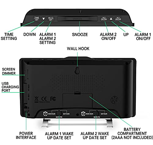 Large Alarm Clock 9" Led Digital Display Dual Alarm With Usb Charger Port 0-100 Dimmer For Seniors Simple Bedside Big Number Alarm Clocks For Bedrooms #TOP6
