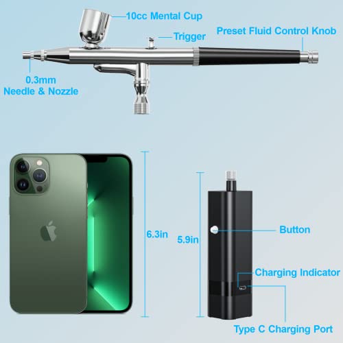 Yf Youfu Cordless Airbrush Kit With Compressor, 32Psi Portable Handheld Air Brush Gun, Rechargeable Mini Air Brush Painting Set For Nail Art, Tattoo With 0.3Mm Nozzle Size #TOP4