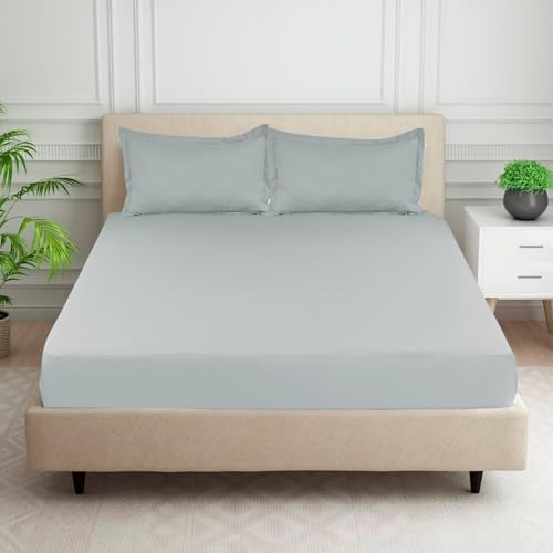 Image of HOMADORN Premium Polycotton Flat Bedsheet for Double Bed with 2 Pillow Covers - Soft, Durable & Wrinkle-Resistant (Silvery SAGE)