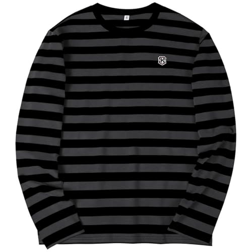 Image of KESIHAN Men's Casual Striped Shirts Crewneck Long Sleeve Basic T-Shirt Basic Daily Work Stripe Tee Tops