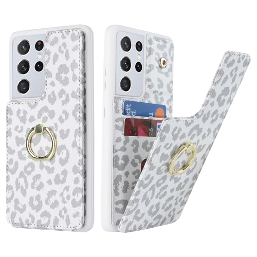 SailorTech Coque pour Samsung Galaxy S21 Ultra Étui avec Porte-Carte de crédit pour Femmes, Etui pour Samsung S21 Ultra Anneau de Support avec Fentes pour...
