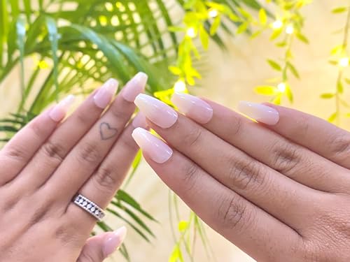 Image of 24 Pcs Reusable Artificial Nails Fake Nails with Glue and Kit|Milky Dream High Shine Press On Nails | ABS Material UV Protected Long Lasting Finish | Reusable Customizable Nail Kit |Long Coffin Nails