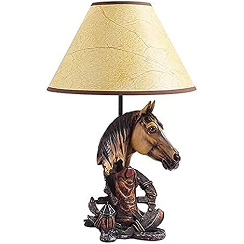 American Western Cowboy Resin Table Lamp, Retro Horse Head Crafts Table Light, Imitation Sheepskin Lampshade, Bedroom, Living Room, Bar, Cafe, Room Decoration Cover