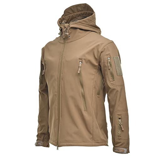 bestgift Herren-Softshell-Jacke, Camouflage-Fleecejacke, wasserdicht, für Windwanderungen, warme Jacke für den Winter, khaki, L Cover